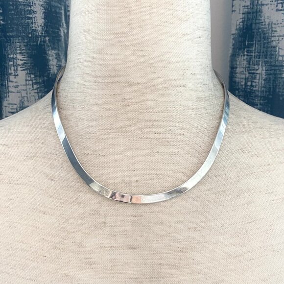 Sterling Silver 926 Structured 5.5mm Torque Necklace 15.75" - Picture 1 of 13